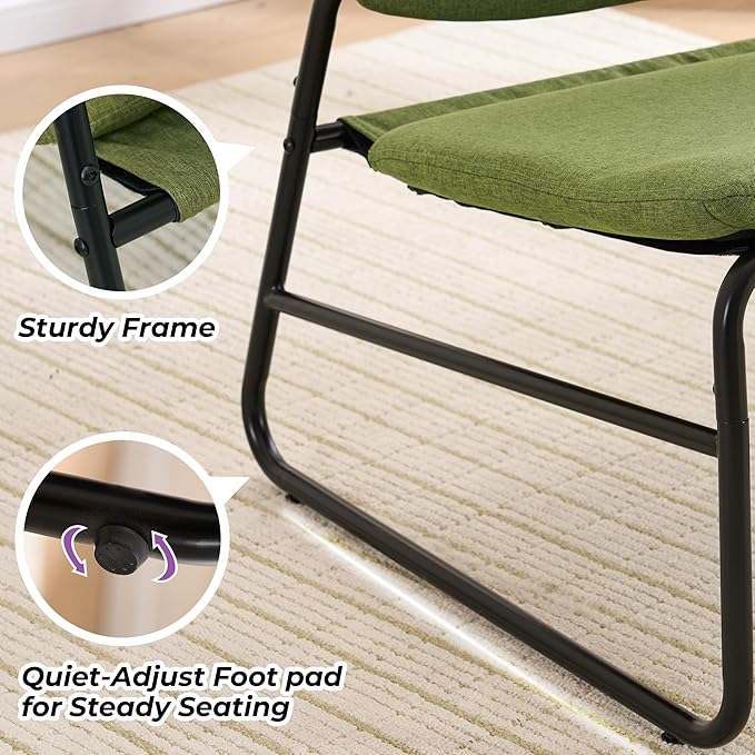 DAICO Modern Accent Chair Armless Sling Accent Chairs Comfy Upholstered Side Sitting Chairs with Metal Frame for Living Room Bedroom Balcony Garden, Linen, Green
