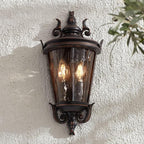 John Timberland Casa Marseille Vintage Outdoor Wall Light Fixture Veranda Bronze 17" Champagne Hammered Glass for Exterior House Porch Patio Outside Deck Garage Yard Front Door Garden Home