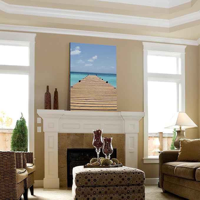 Renditions Gallery Canvas Nature Wall Art Modern Paintings & Prints Decor Sunny Endless Ocean Dock Glam Romantic Wall Hanging Artwork for Bedroom Living Room Office Kitchen - 24"x36" LT06