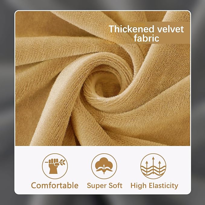 hyha Velvet Couch Cushion Covers, Soft Sofa Seat Covers for sectional 2 Cushion Couch Washable, Magic Sofa Slipcover with Elastic Bottom, Non-Slip Furniture Protector for Pets, Kid(Medium, Camel)