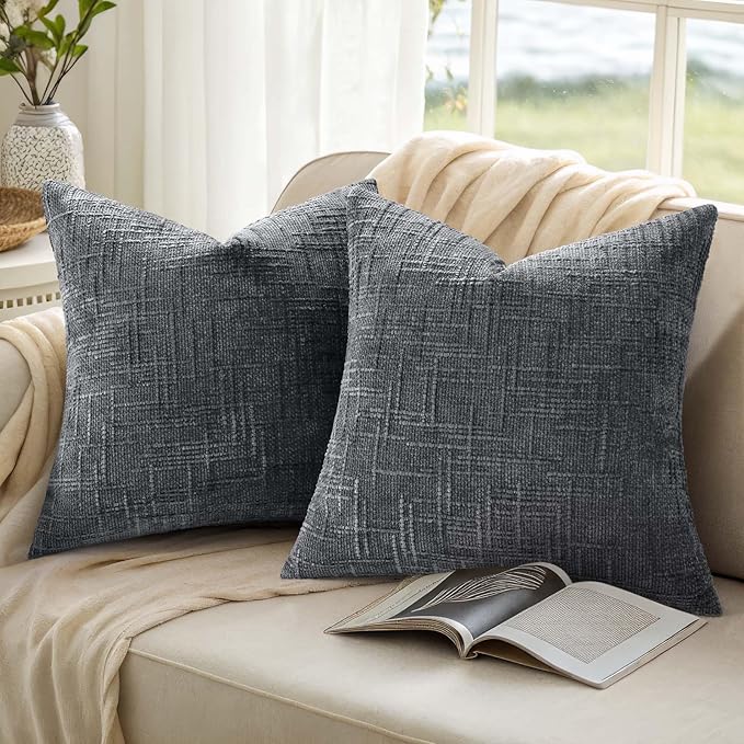 decorUhome Spring Dark Grey Chenille Euro Sham Throw Pillow Covers 24x24 Set of 2 Textured Soft Cozy Slubby Couch Pillow Covers Modern Farmhouse Boho Decorative Pillow Cases for Bed Sofa Living Room