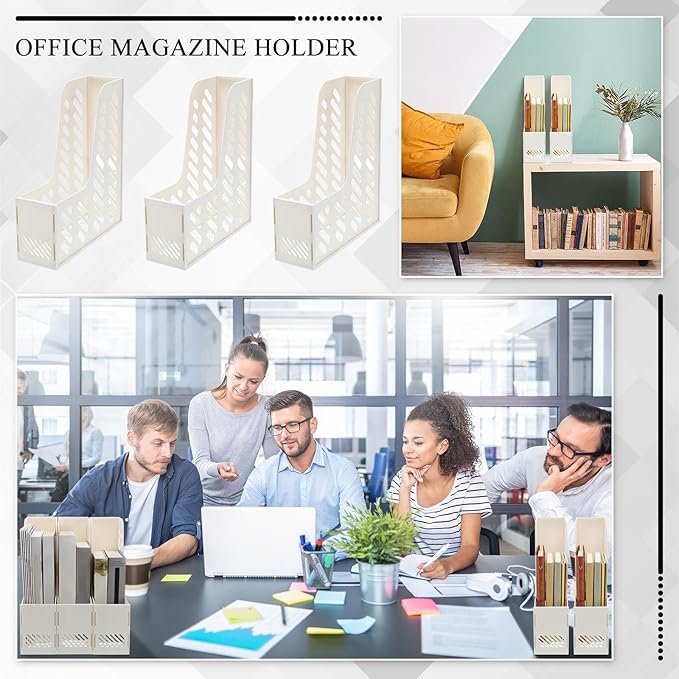 Glenmal 12 Pack Magazine Organizers Binder Organizer for Desk Plastic Vertical File Holder Magazine Racks Desk Accessories for Office, Home, or School (White)