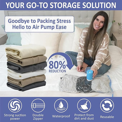 15 Pack Travel Vacuum Storage Bags with Rechargeable Wireless Electric Pump for Luggage, Suitcase, Carry-on Size Vacuum Seal Compression Space Saver Bags for Clothes and Clothing Travel