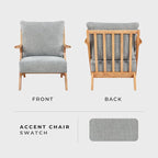 Lexicon Mid Century Modern Accent Chair, Natural Finish Solid Rubberwood Frame, Reversible Back Cushion, Woven Chenille Upholstered Reading Chair, for Living Room/Bedroom/Office, Grey