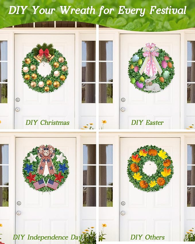 Vlorart 20 Inch Boxwood Wreath, Faux Green Wreath for Front Door Farmhouse Porch Wall Decor, Indoor/Outdoor All Season Rustic Farmhouse Greenery for Fall Winter Spring
