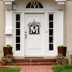 Ultra Large 14'' Last Name All Year Round Front Door Wreath with 26 Initial Letter Welcome Sign All Seasons Eucalyptus Garland and Bow Wreaths for Front Door Porch Farmhouse Decoration (M)