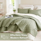 Comfort Spaces Queen Quilt Set Modern Reversible Diamond Coverlet Queen Bedding Set Cozy Quilted Winter Layer, All Season Lightweight Soft Queen Size Quilt, Kienna, Full/Queen Olive Green3 Piece