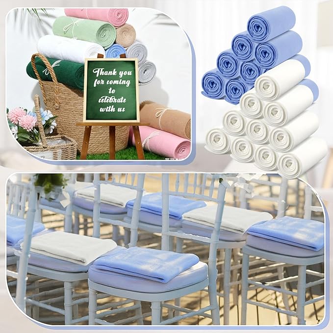 Newwiee 24 Pcs Fleece Throw Blankets Bulk 50'' x 60'' Oeko-tex Standard 100 Certified Spring Outdoor Wedding Guest Blankets Lightweight for Sleepover Donation Lap Pet Sofa Home (Mist Blue/White)