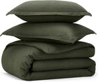 Bedsure Cotton Duvet Cover King - 100% Cotton Waffle Weave Olive Green Duvet Cover King Size, GentleSoft™ and Breathable Bedding Set for All Season, 3 Pieces, 104"x90"