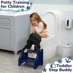 AMBIRD Wooden Step Stool, Two Step Stools Toddler 300 lbs Capacity with Safety Non-Slip Pads and Handles, Bamboo Step Stool for Bathroom, Kitchen Dual Height Step Stools for Kids (Navy Blue)