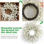 Spring Wreath for Front Door, 24 Inch White Cream Forsythia Spring Wreath Blossom Cluster Flower Farmhouse on Grapevine for Festival Celebration Front Door Wall Window Hanging Décor