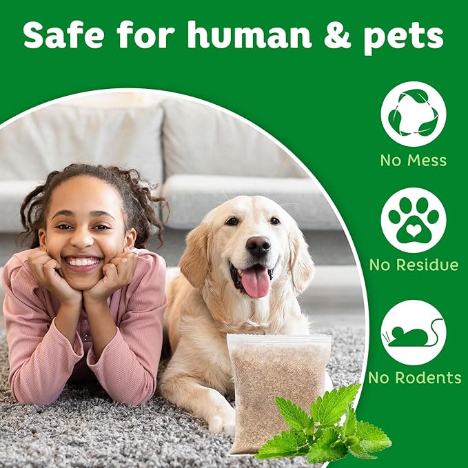 Pest Repellent Pouches, 10 Pack Peppermint Oil for Mice, Rodent, Mouse, Rats, Spider, Squirrel, Pest Control Indoor & Outdoor, Natural Mouse Deterrent Replace Traps Family & Pet Safe