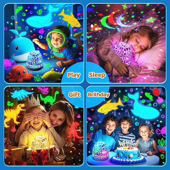 PIKOY Nursery Night Light with Sounds Star Projector Christmas Gifts for Grandkids | 15 Sounds Baby Christmas Gifts | 6 HD Films Boy Toys for Age 3~8 | Remote Control Boy Gifts for Age 3~8