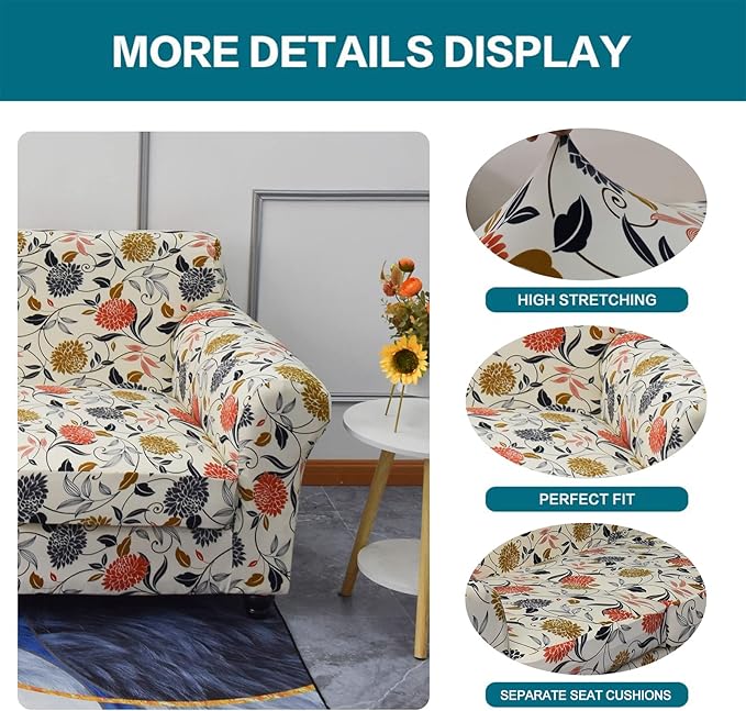 KRFOONN 4 Piece Stretch Sofa Couch Covers for 3 Cushion Couches Printed Sofa Slipcover with 3 Separate Seat Cushion Covers Washable Sofa Slip Covers Furniture Protector for Pets Kids (Large, 01)