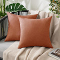 MIULEE Pack of 2 Decorative Outdoor Solid Waterproof Throw Pillow Covers Euro Sham Faux Linen Garden Farmhouse Cushion Cases for Summer Patio Tent Balcony Couch Sofa 24x24 Inch Rust