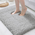 ILANGO Grey Bathroom Rugs 32" × 20" Non Slip & Super Absorbent Extra Thick Soft, Washable Bath Mat for Floor, Microfiber Plush Shaggy Bath Rug with Rubber for Bathtub Shower Room Sink
