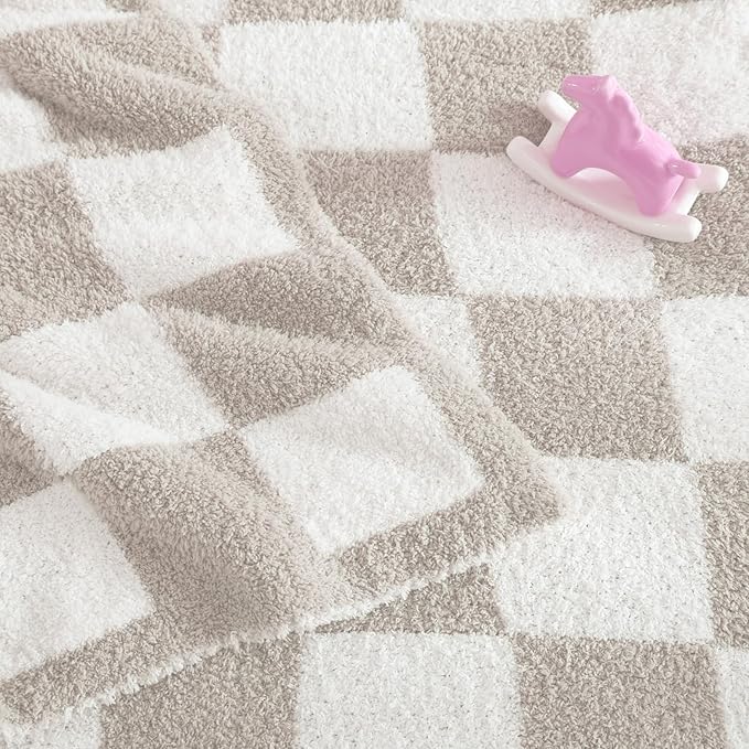 WRENSONGE Checkered Throw Blanket, Taupe Soft Cozy Fluffy Warm Hand Made Throw Blankets for Couch, Sofa, Chair, Bed, Camping, Picnic, Travel Lightweight Bed Blanket - 30"*40"