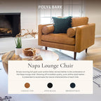 POLY & BARK Napa Lounge Chair – 42” – Cognac Tan – Italian-Tanned Full-Grain Pure-Aniline Leather, Feather-Down Cushions, Solid Wood Frame