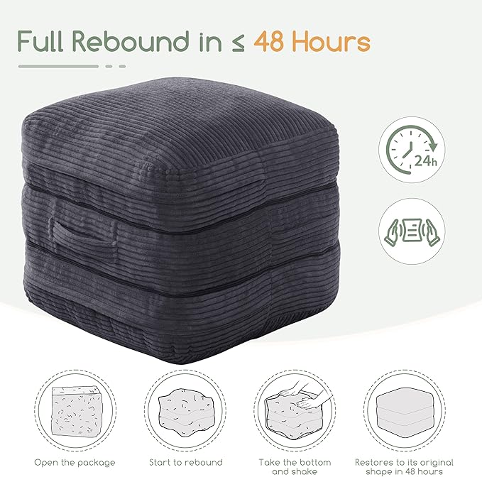 HIGOGOGO Pouf Ottoman Stuffed Square Modern Foam Filled Foot Rest Poufs 20 X 18 Inches Modular Ottomans Separated Into Floor Cushions for Living Room Chair Decorative Stool, Dark Grey