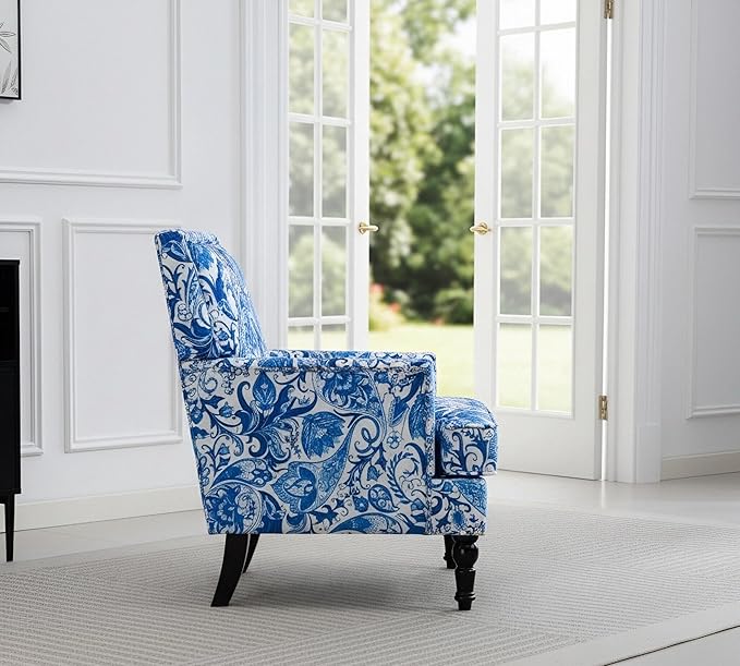 KEIKI Vintage Porcelain Accent Chair with Nailhead Trim, Upholstered Lounge Armchair - Ergonomic High Back Support, Perfect for Reading Nook
