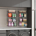 SWTYMIKI Hanging Closet Organizer Storage - 4 Tier Metal Stackable Hanging Closet Shelves with Dividers and S Hooks, Foldable Clothes Shelves for Clothes, Pants, Shoes, Coat, Hats Clutches Accessories