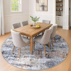IOHOUZE Abstract Round Area Rug 8 Ft Washable Circle Rugs Large Round Rug Non Slip Thin Soft Circle Rugs, Printed Faux Wool Floor Carpet for Bedroom Living Room Dining Room Nursery, Orange Grey