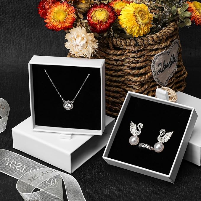 Cardboard Jewelry Boxes, 5 Pack 3.5×3.5x1Inch Jewelry Gift Boxes, Bulk Cotton Filled Small Jewelry Boxes with Lids for Necklace Ring Earring Display Box (White)