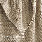EVERGRACEHOME Chunky Chenille Knit Throw Blanket for Couch, Soft Luxurious Moss Stitch Blankets for Bed, Cozy Decorative Farmhouse Knitted Throws for Sofa, Sand Dune, 50" x 60"