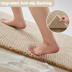 Waffle Bath Mat, Boho Bathroom Rugs Non Slip Washable Super Absorbent Quick Dry Bath Mat Farmhouse Bathroom Decor, 48"x24" Khaki and White