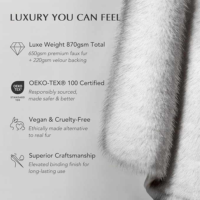 EVERGRACEHOME Luxury Faux Fur Throw Blanket, Soft Fluffy Faux Mink Blankets for Bed, Couch, Sofa, Thick Cozy Plush Warm Fur Throws with Reversible Velvet, Frosted White Wolf, 60"x80"