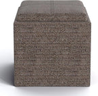 SIMPLIHOME Rockwood Cube Storage Ottoman with Tray - 17 inch Wide Upholstered Tweed Look Fabric Square Storage Ottoman in Mink Brown, Contemporary Cube Ottoman for Living Room with Serving Tray