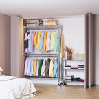 IZEUK 3-Tier Heavy Duty Rolling Garment Rack, Chrome Metal Freestanding Closet Wardrobe Rack with Double Rods and Side Hooks, 15.7" D x 45.3" W x 79.6" H