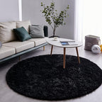 FJZFING Black Round Rug Ultra-Soft Plush Modern 4x4 Circle Area Rug for Kid's Bedroom, Fluffy Shag Circular Rug for Nursery Room, Non-Slip Home Decor Cute Black Carpet for Teen's Room
