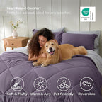 Bedsure Full Size Comforter Set - 7 Pieces Reversible Grayish Purple Bedding, Full Size Bed Set for All Seasons, Bed in a Bag with Down Alternative Comforter, Sheets, Pillowcases & Shams