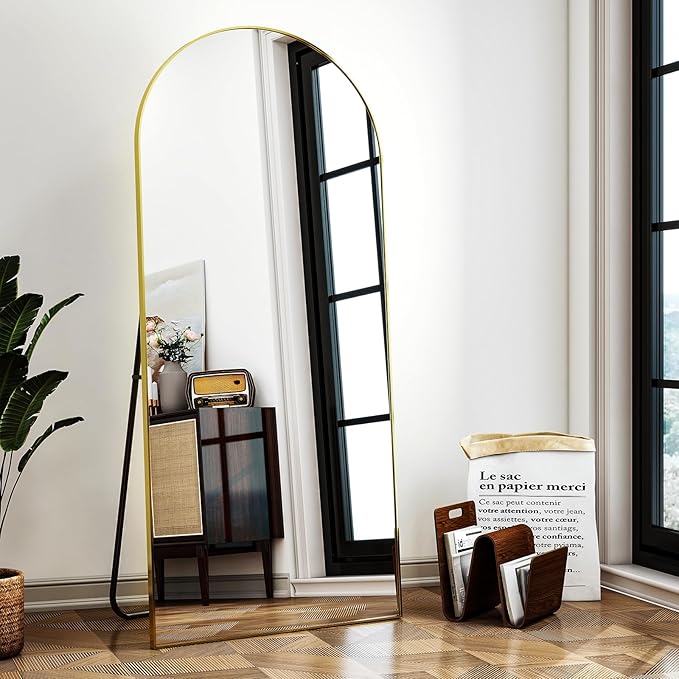 71"x30" Extra Large Arched Full Length Mirror - Leaning Mirror Arch Wall-Mounted Mirrors - Aluminum Alloy Frame Modern Simple Home Decor - for Living Room Bedroom Cloakroom, Gold