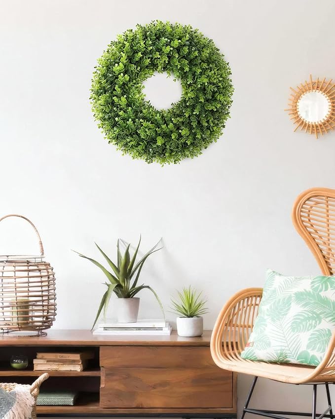 20 Inch Boxwood Front Door Wreaths, Spring and Summer Outdoor Wreath for Front Door, All Seasons Artificial Green Wreath for Farmhouse Wedding Porch Wall St Patricks Day Indoor Decorations