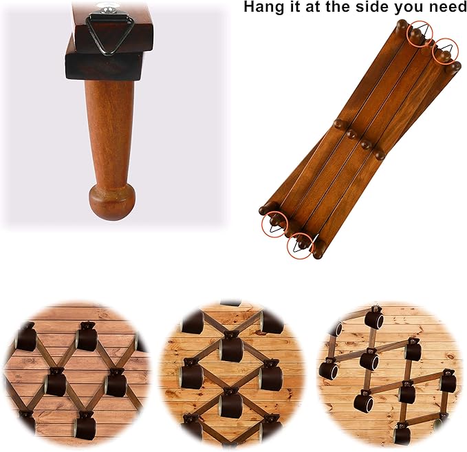 Dseap Accordian Wall Hanger: 16” High Wooden Wall Expandable Coat Rack, Hat Rack Holder, Accordion Hook for Baseball Caps, Coats, Mugs, 14 Peg Hooks, Brown