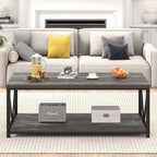 EXCEFUR Coffee Table, Rustic Wood and Metal Living Room Table, Industrial Rectangle Center Table with Storage Shelf, 47 Inch Grey