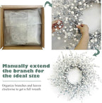 Huashen 24 Inch Spring Front Door Wreath Winter Berry Wreath Metallic Effect Pearl White & Silver Berry Christmas Wreaths for Front Door Wall Window Hanging Christmas Decoration Home Décor