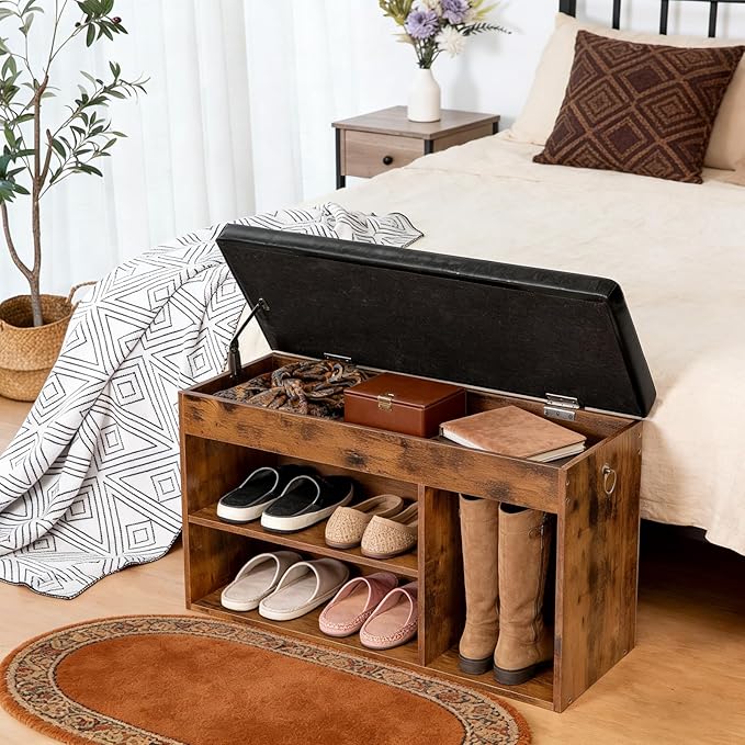 HOOBRO Shoe Storage Bench with Padded Cushion, Entryway Bench with Flip-Open Storage Box and Adjustable Shelf, Shoe Rack with Hidden Compartment, for Entryway, Living Room, BF40HX01