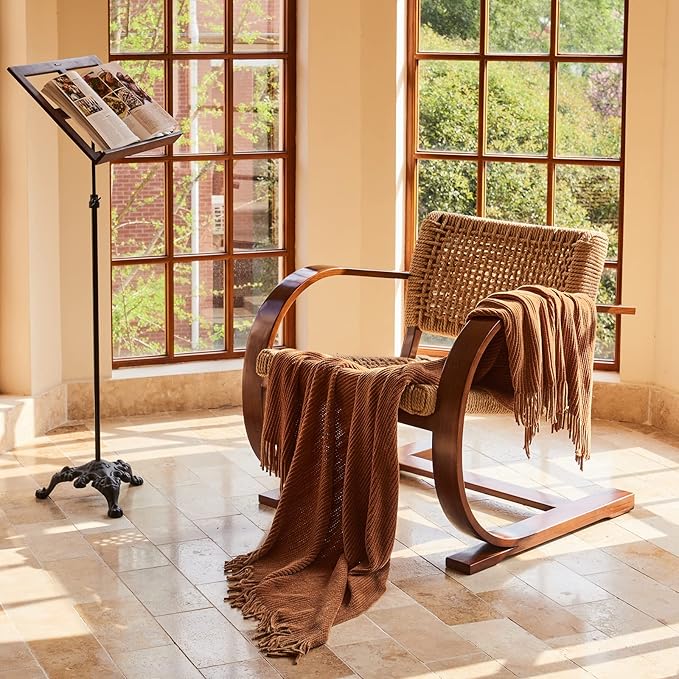 lifein Throw Blanket for Couch, Soft Boho Decor Bed Throw,Cozy Brown Knitted Chenille Small Knit Farmhouse Lightweight Throw (Golden,50 * 60")
