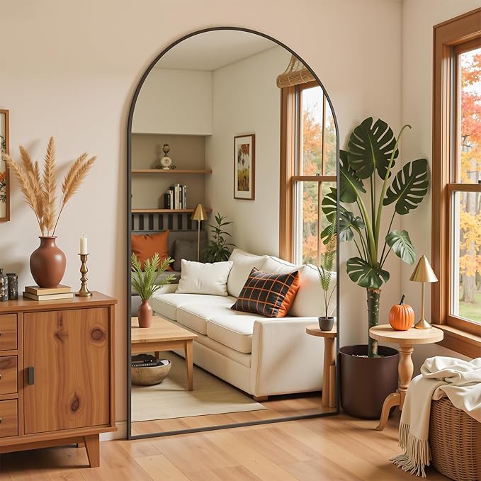 Full Length Mirror, 72"x44" Arched Full Body Mirror, Oversized Floor Mirrors, Leaning Free Standing Mirrors, Hanging Mounted Large Mirrors for Bedroom Dressing Room, Cloakroom, Black