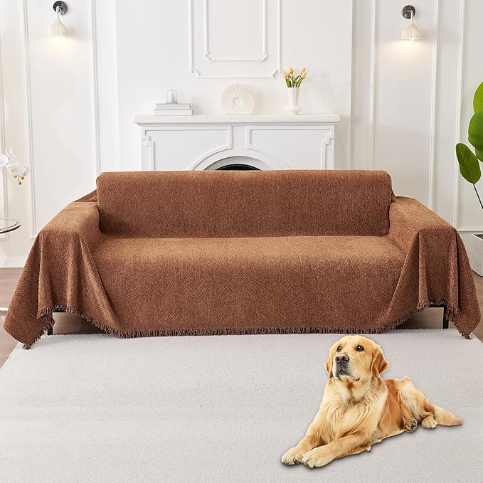 HAOMAIJIA Chenille Couch Cover Sofa Covers for 3 Cushion Couch Washable sectional Couch Covers for Dogs pet Furniture Protector Couch Cover Blanket for Living Room (Brown, 71"x150")