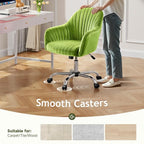 Warmiehomy Velvet Desk Chair for Home Office, Modern Adjustable Swivel Task Chair, Women Vanity Chairs with Arm Rest for Bedroom Dressing Room, Light Green