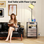 End Table with Floor Lamp, Nightstand with Charging Station, Floor Lamp Table with 3-Color Temperature Bulb, Bedside Table Night Stand with 2 Drawers for Bedroom, Living Room, Greige