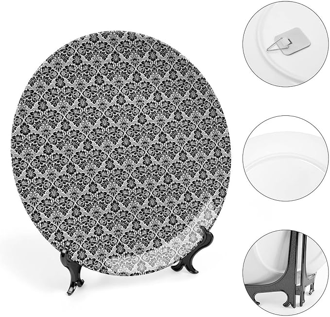 XISUNYA 8 Inch Decorative Plate, Victorian Ceramic Stoneware, Antique Ancient Swirls and Flowers Print Ceramic Wall Hanging for Fine Dining Upscale Events, Dinner Parties, Weddings, Catering