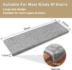 PURE ERA Bullnose Carpet Stair Treads Set Tape Free Non-Slip Indoor Stair Protectors Pet Friendly Rugs Covers Soft Skid Resistant Washable Reusable 9.5" x 30"(2 Pieces,Light Gray)