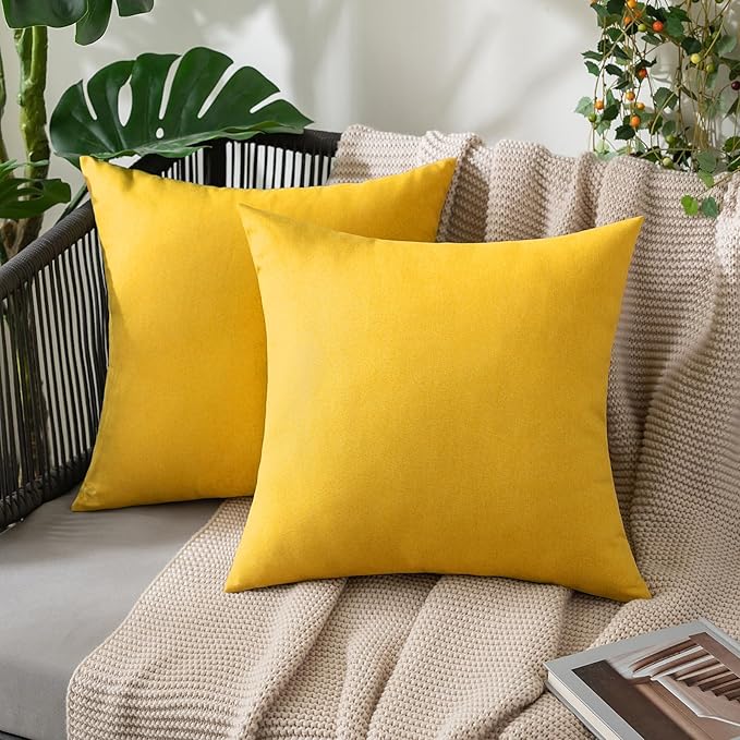 MIULEE Pack of 2 Decorative Outdoor Solid Waterproof Throw Pillow Covers Faux Linen Garden Farmhouse Cushion Cases for Summer Patio Tent Balcony Couch Sofa 18x18 Inch Mustard Yellow