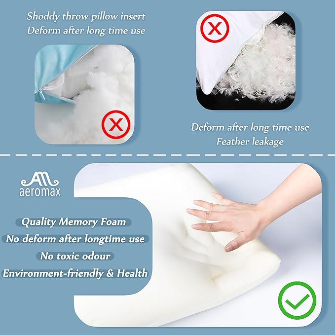 AM AEROMAX 16 × 16 Throw Pillow (Pack of 4) Memory Foam Pillow Insert - Square Accent Pillow for Decorative Cushion Bed Couch Sofa - Non-Deforming Over Time