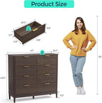 LINSY Fluted 8 Drawer Dresser for Bedroom, 47" Wide Mid-Century Modern Tall Chest of Drawers, Deep Storage Dresser with Curved Corner Design, Large Accent Wood Cabinet for Bedroom, Walnut